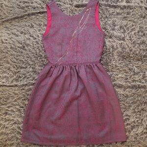 AQUA Metallic Silver Dress with Hot Pink Detail